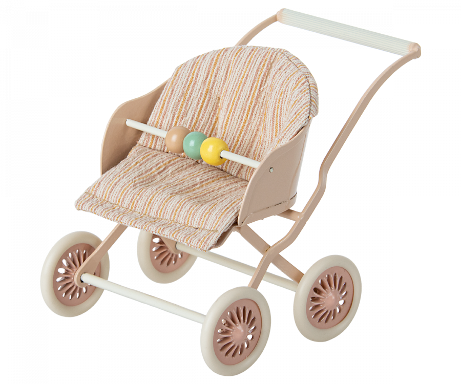 Maileg kinderwagen rose baby muis 3+