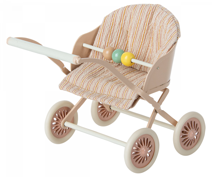 Maileg kinderwagen rose baby muis 3+