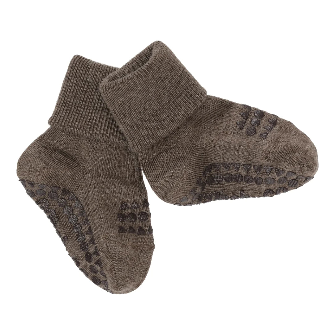 gobabygo antislip sokken wol brown melange 6-12 m