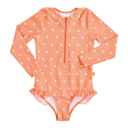 Swim essentials UV Badpak Meisje Lange Mouw Oranje Hartjes maat 86/92