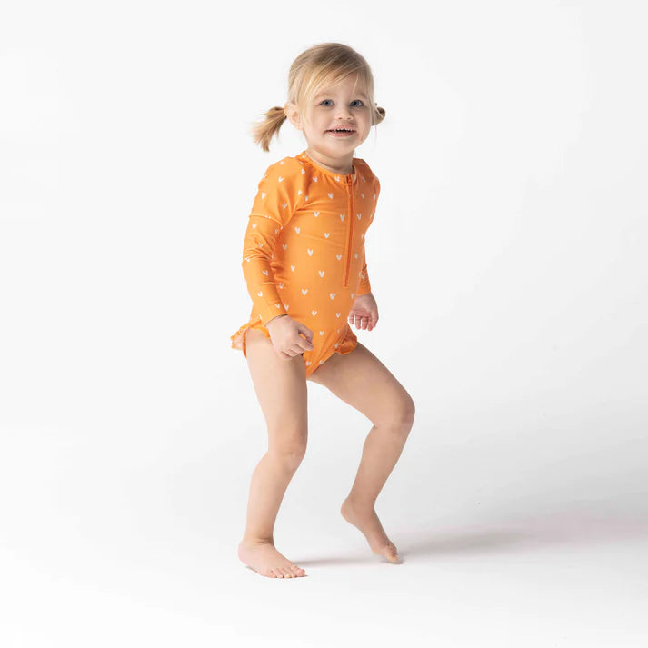 Swim essentials UV Badpak Meisje Lange Mouw Oranje Hartjes maat 86/92