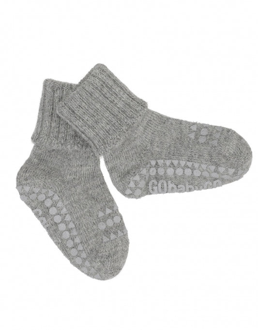 gobabygo antislip sokken alpaca wol grey melange 6-12 mnd 74-80