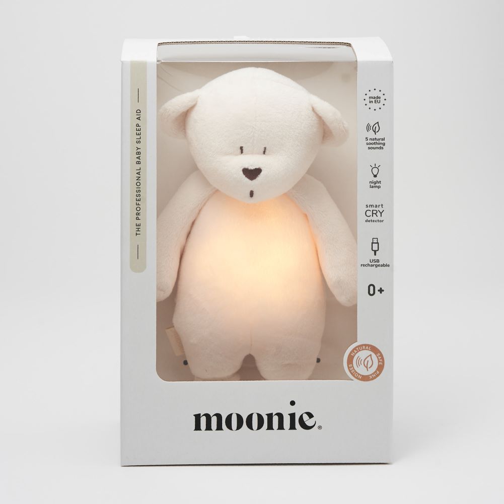 Moonie beer met geluid en licht roomwit velours 0+