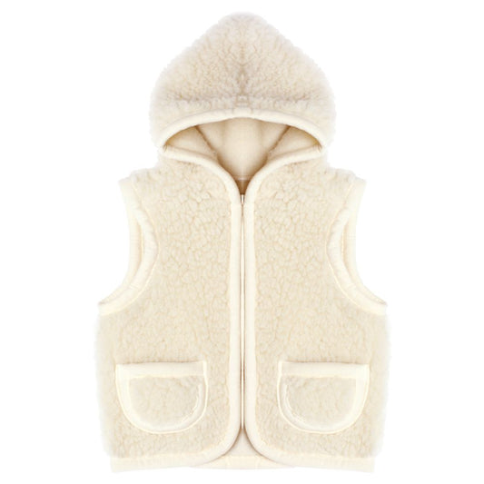 Moonrise amaris wollen vest beige mouwloos met capuchon