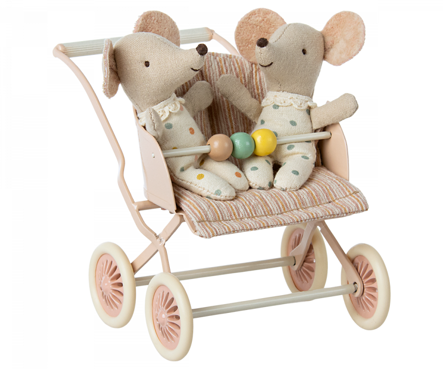 Maileg kinderwagen rose baby muis 3+