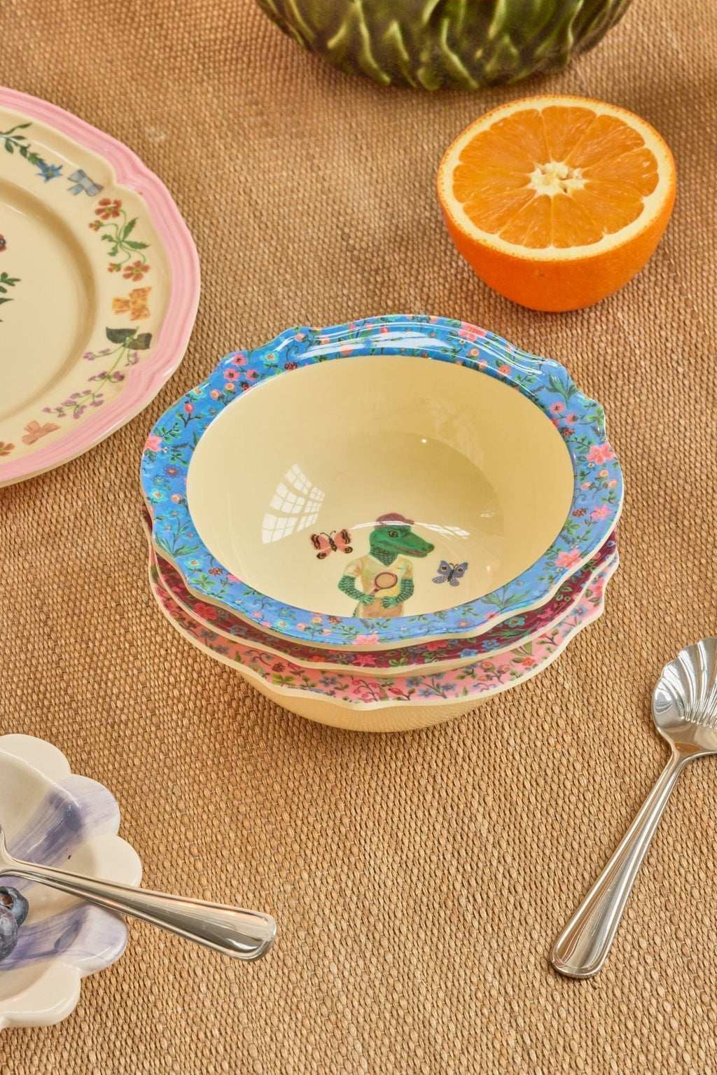 Rice Klein Vintage Kom Blauw Nathalie Lété Print