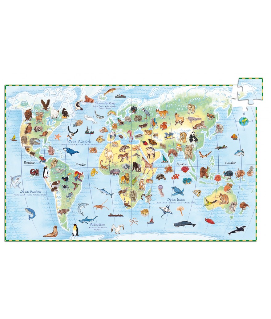 Djeco puzzel karton animaux du monde 100 pcs en boek 5+