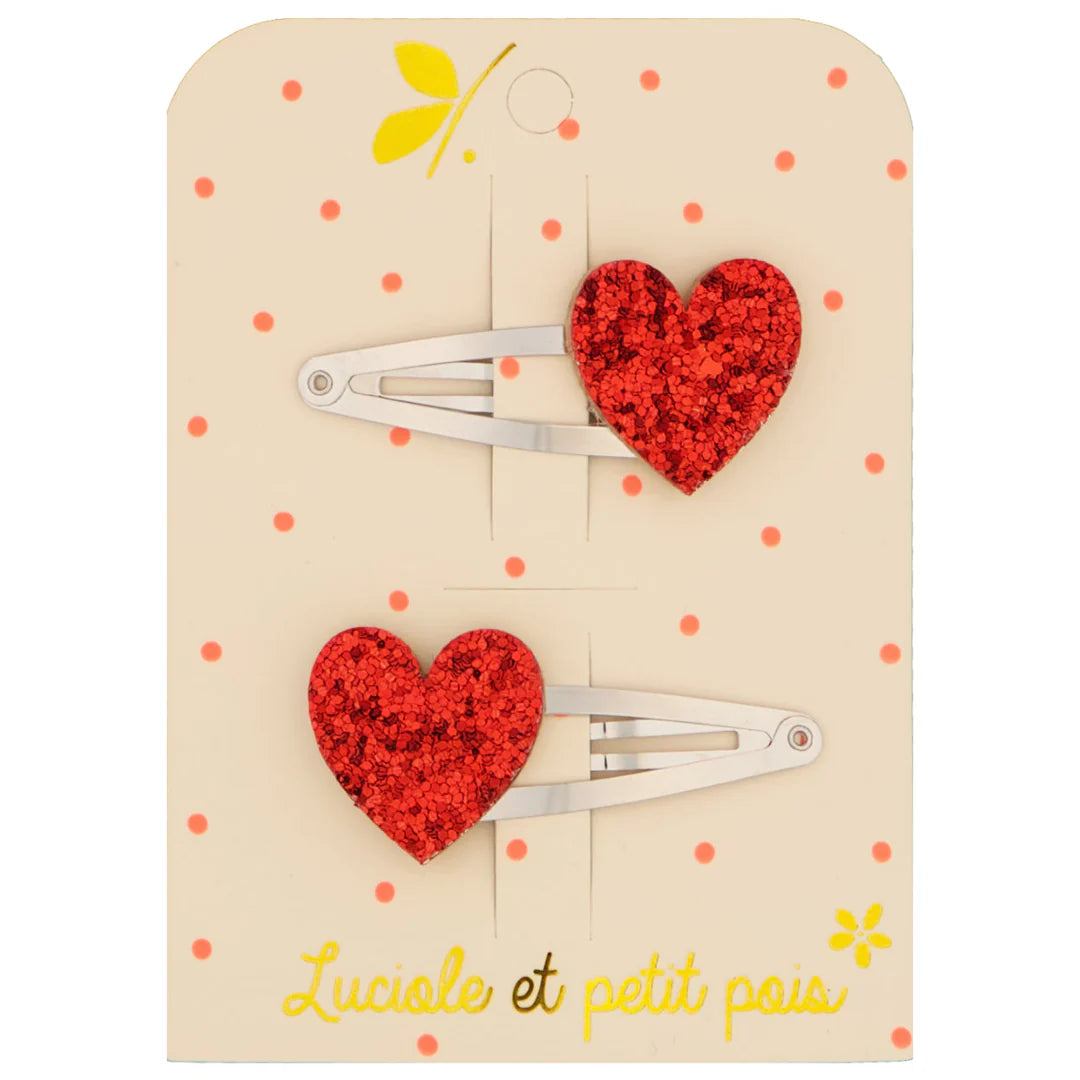 Luciole et petit pois haarclipjes glitter hart rood paar 3+