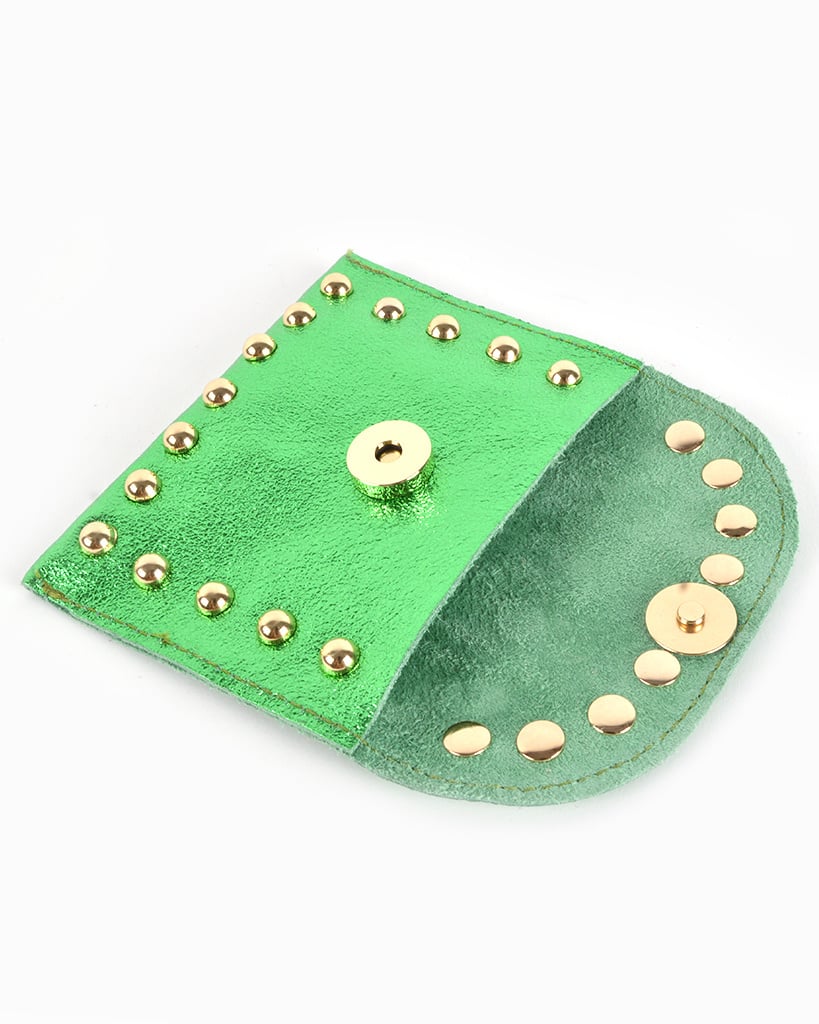 Giuliano lederen portemonnee metallic groen met studs