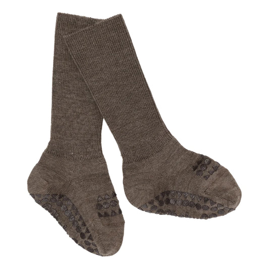 gobabygo antislip sokken wol brown melange 6-12 m