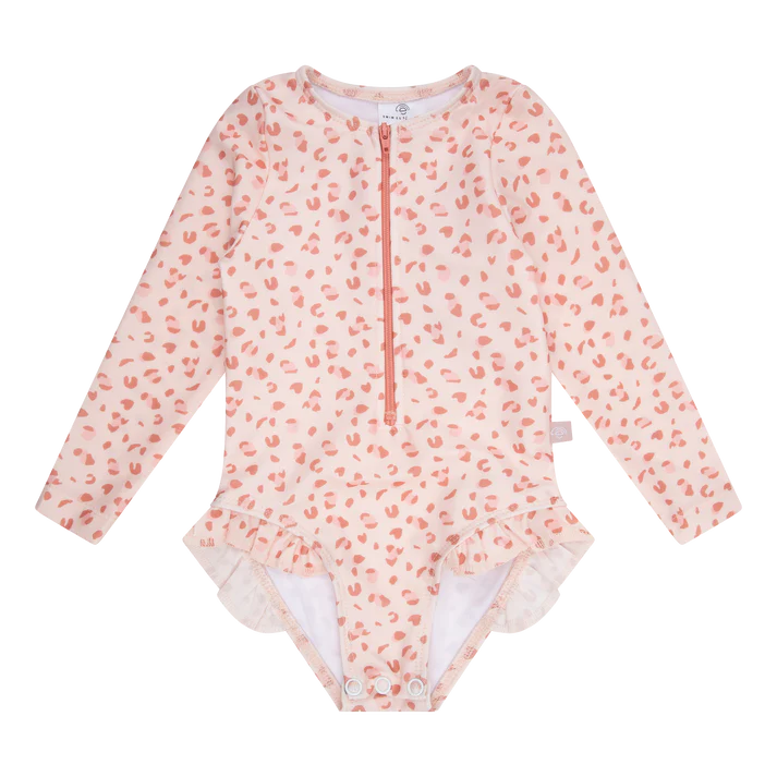 Swim essentials UV Badpak Meisje Lange Mouw Oud Roze Panterprint maat 122/128