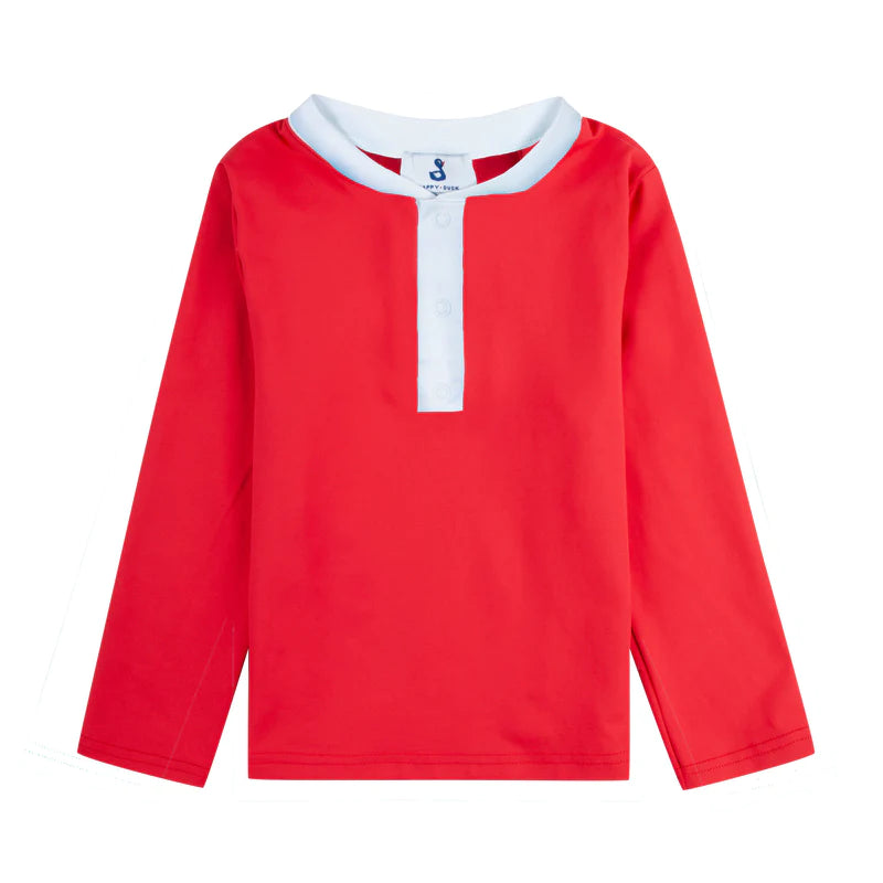 Happy Duck UV top Mao collar Coral red