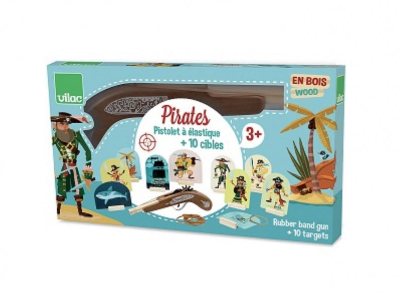 Vilac pirates, wooden gun with rubber bands and targets 3+